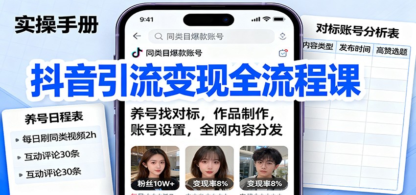 抖音引流变现全流程课:养号找对标,作品制作,账号设置,全网内容分发 抖音引流变现全流程课:养号找对标,作品制作,账号设置,全网内容分发