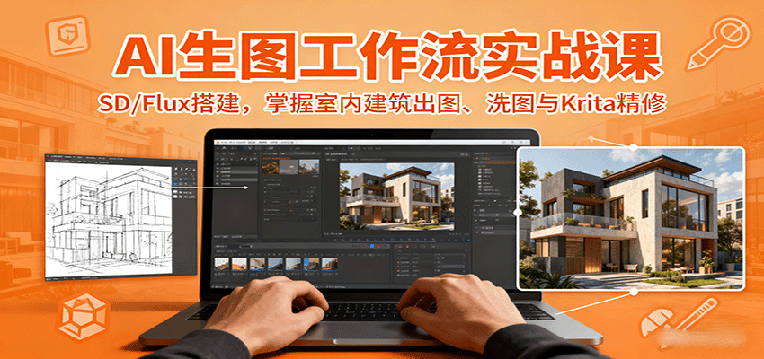 AI生图工作流实战课:SD/Flux搭建,掌握室内建筑出图、洗图与Krita精修 AI生图工作流实战课:SD/Flux搭建,掌握室内建筑出图、洗图与Krita精修