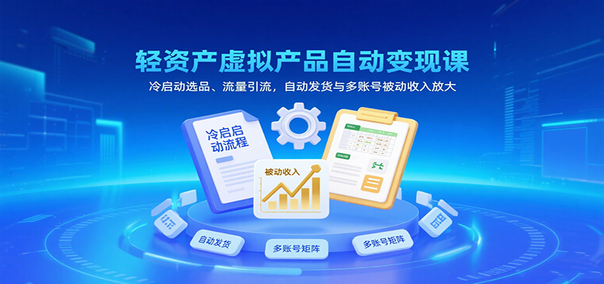 轻资产虚拟产品自动变现课,冷启动选品、流量引流,自动发货与多账号被动收入放大 轻资产虚拟产品自动变现课,冷启动选品、流量引流,自动发货与多账号被动收入放大
