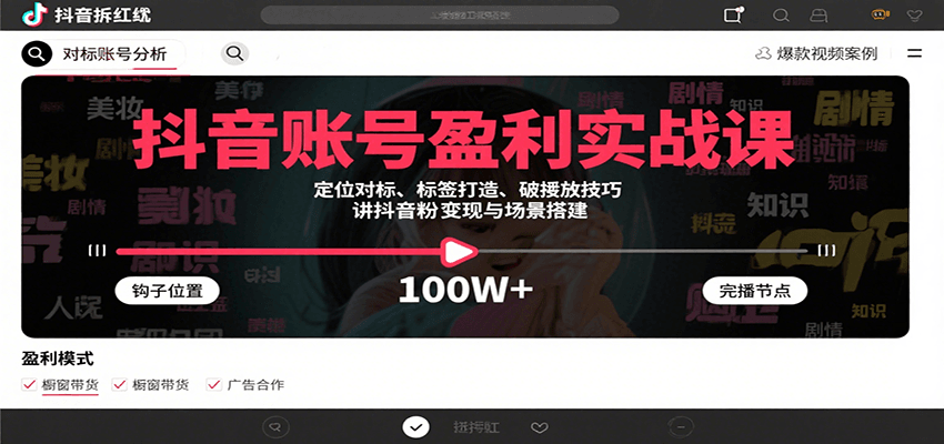 抖音账号盈利实战课,定位对标、标签打造、破播放技巧,讲涨粉变现与场景搭建 抖音账号盈利实战课,定位对标、标签打造、破播放技巧,讲涨粉变现与场景搭建