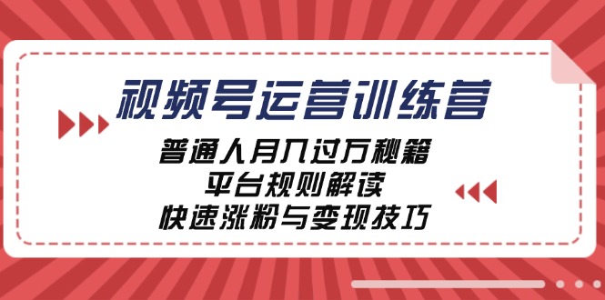 视频号运营训练营:普通人月入过万秘籍,平台规则解读,快速涨粉与变现 视频号运营训练营:普通人月入过万秘籍,平台规则解读,快速涨粉与变现