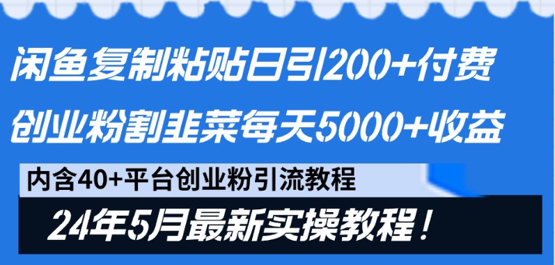 闲鱼复制粘贴日引200+付费创业粉,24年5月最新方法!割韭菜日稳定5000+收益 闲鱼复制粘贴日引200+付费创业粉,24年5月最新方法!割韭菜日稳定5000+收益