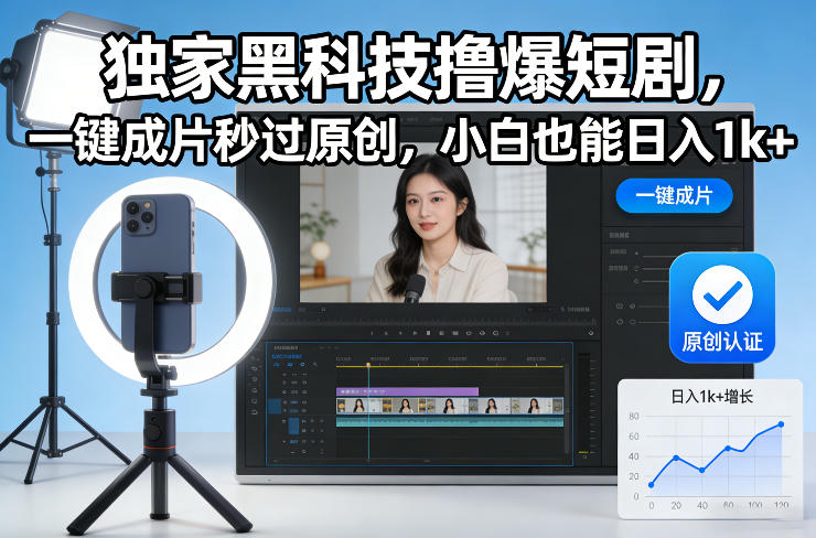 独家黑科技撸爆短剧,一键成片秒过原创,小白也能日入1k+【揭秘】 独家黑科技撸爆短剧,一键成片秒过原创,小白也能日入1k+【揭秘】