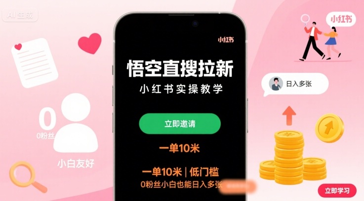 悟空直搜拉新小红书实操教学,一单10米,低门槛,0粉丝小白也能日入多张 悟空直搜拉新小红书实操教学,一单10米,低门槛,0粉丝小白也能日入多张