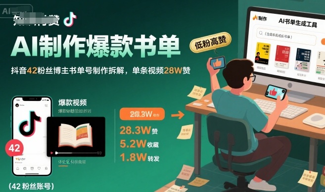 AI制作爆款书单,抖音42粉丝博主书单号制作拆解,单条视频28W赞 AI制作爆款书单,抖音42粉丝博主书单号制作拆解,单条视频28W赞