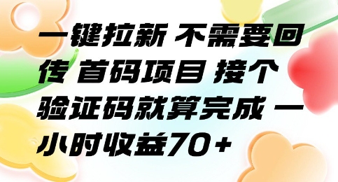 一键拉新 不需要回传 首码项目 接个验证码就算完成 一小时收益70+【揭秘】 一键拉新 不需要回传 首码项目 接个验证码就算完成 一小时收益70+【揭秘】