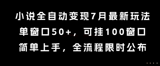 小说变现全自动玩法、单窗口收益超50元、百窗齐开轻松上手全流程揭秘