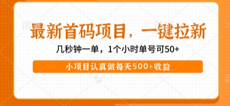 最新首码项目 操作最简单、收益高 一键拉新、1个小时单号可50+ 小项目认真做每天5张+收益【揭秘】