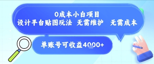 零成本小白项目、设计平台贴图玩法、单账号月收益超四千
