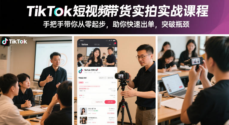 TikTok短视频带货实战课、零基础手把手教学、快速出单突破瓶颈