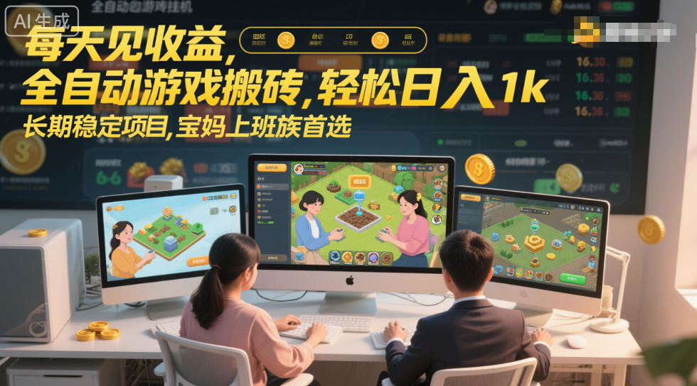 全自动游戏搬砖项目、每日稳定收益轻松过千、宝妈上班族长期首选揭秘