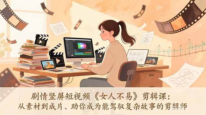 女人不易竖屏剪辑课、从素材到成片全流程、驾驭复杂故事的剪辑师