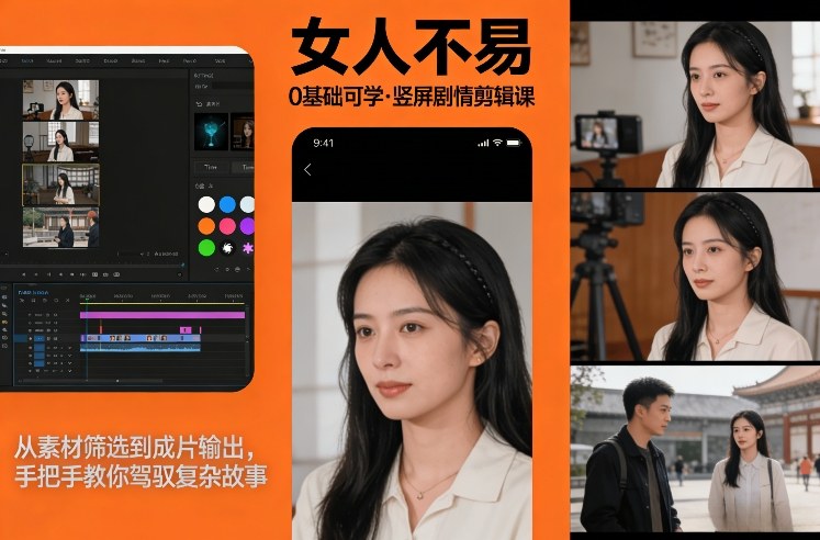 零基础入门竖屏剪辑、从素材到成片全解析、手把手驾驭女性故事