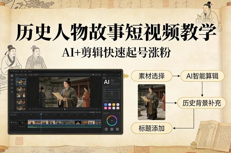 历史人物故事短视频教学 AI剪辑制作技巧 快速起号涨粉攻略