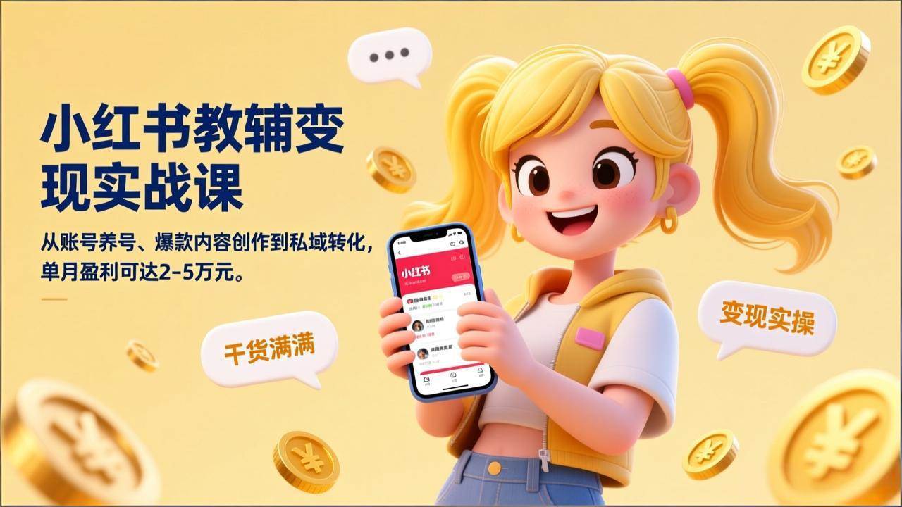小红书教辅变现实战课、从养号到爆款创作、单月盈利可达五万元