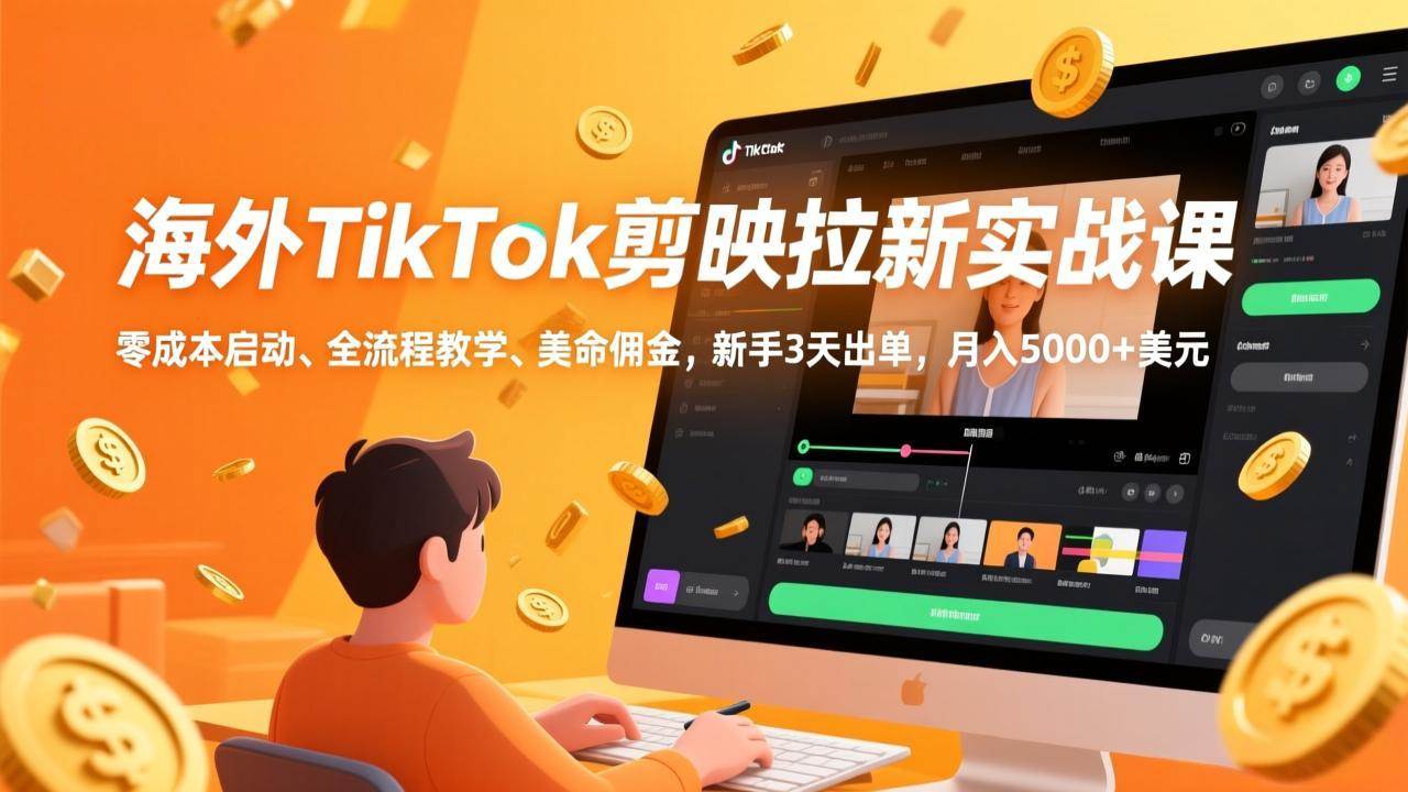 （17340期）海外TikTok剪映拉新实战课 零成本启动、全流程教学、美金佣金、新手3天出单 月入5000+美元、月入5000+美元