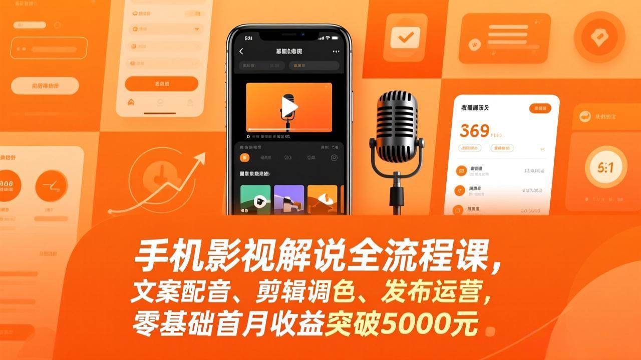 手机影视解说全流程课、零基础首月赚5000元、文案剪辑运营实战指南