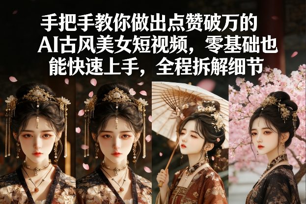 零基础制作AI古风美女视频、手把手拆解全流程细节、轻松实现点赞破万爆款