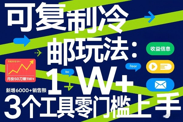 冷邮件变现新玩法、月投50刀创收过万、零门槛三工具轻松上手