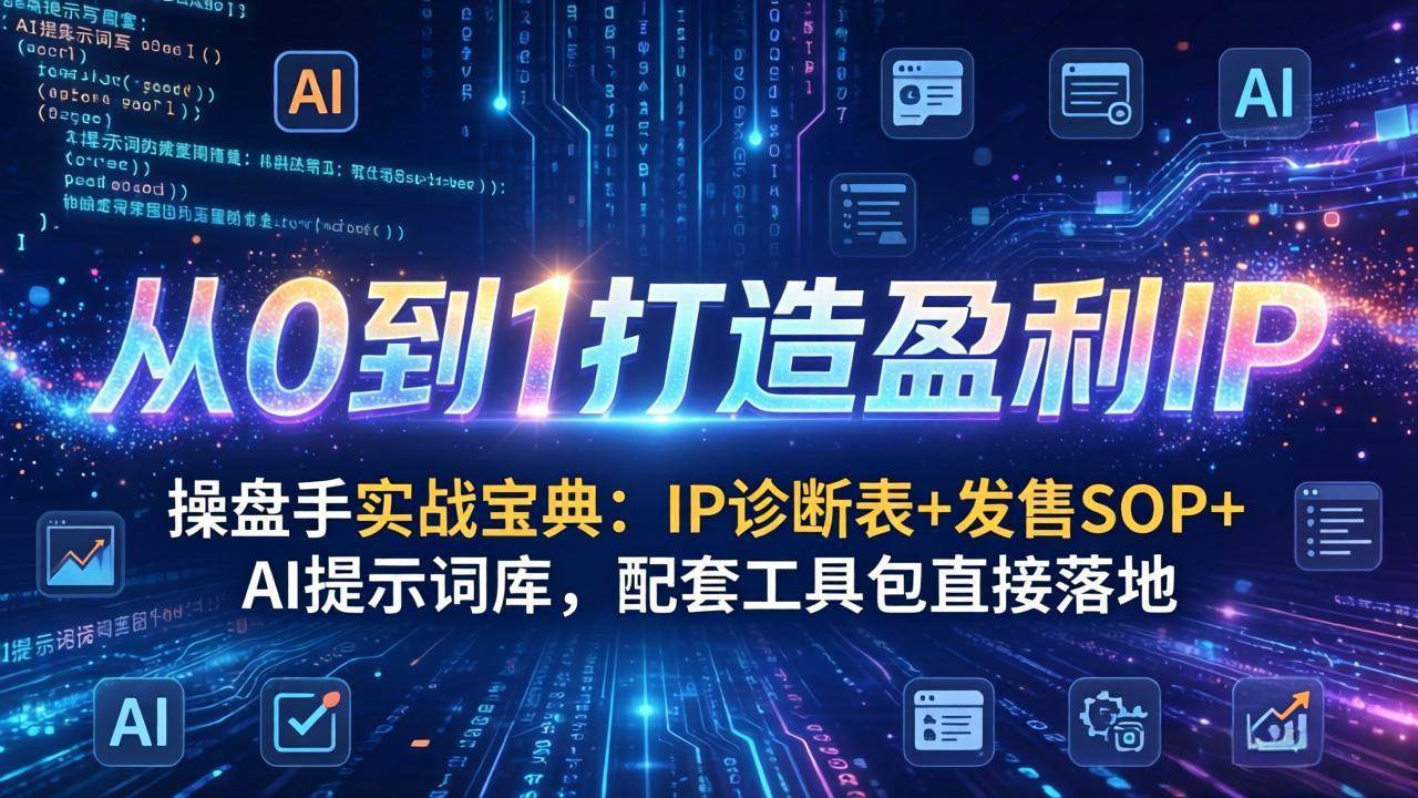 IP诊断与发售SOP、AI提示词库实战、配套工具包从0到1打造盈利IP
