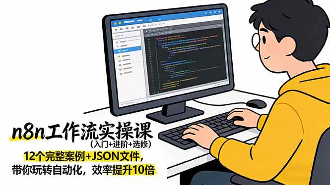 n8n工作流实操课、入门进阶到选修、12案例与JSON文件助你十倍提效