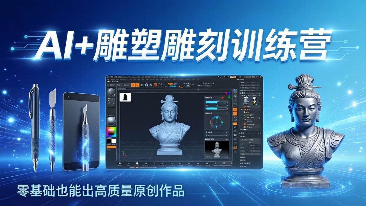 （17651期）AI+雕塑雕刻训练营 从AI创作、大模型训练到3D雕刻、+ 渲染、零基础也能出高质量原创作品