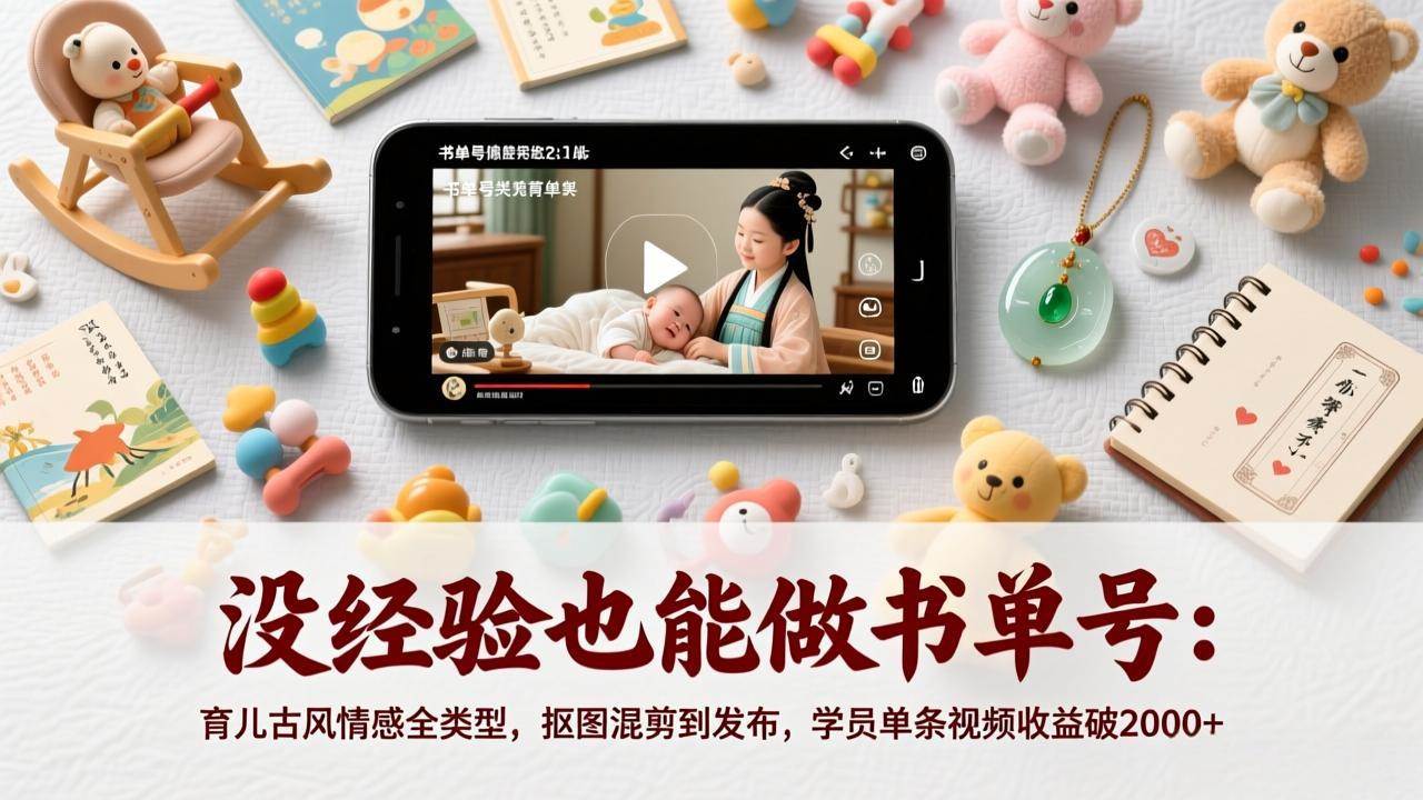 (17389期)没经验也能做书单号:育儿古风情感全类型,抠图混剪到发布,学员单条视频收益破2000+