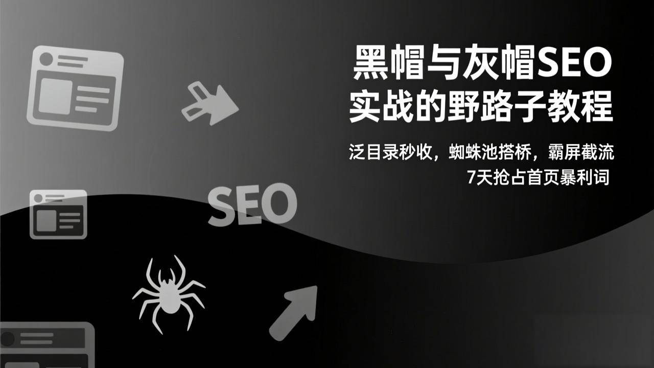 （17125期）黑帽与灰帽SEO实战的野路子教程：泛目录秒收，蜘蛛池搭桥，霸屏截流，7天抢占首页暴利词