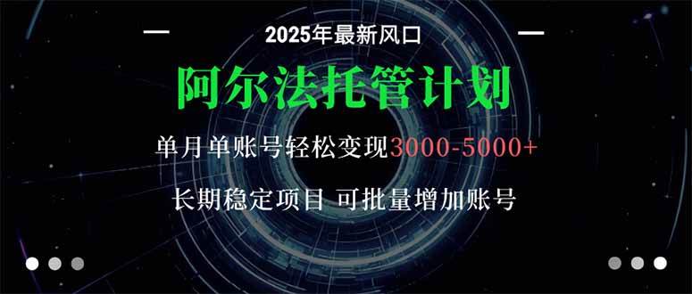 (16360期)阿尔法托管计划 单账号月入3000-5000,长期稳定项目,新手小白轻松上手。