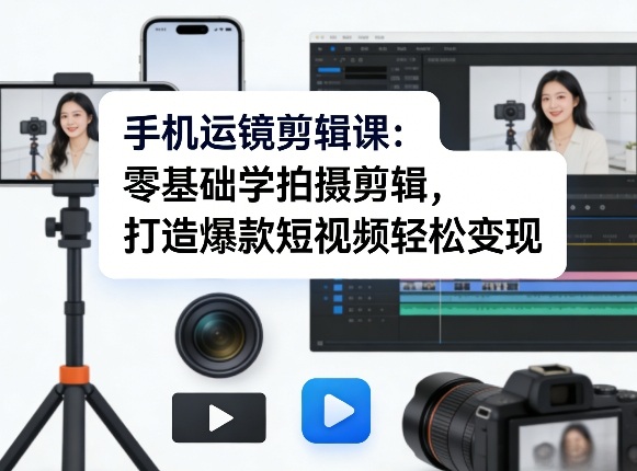 手机运镜剪辑课：零基础学拍摄剪辑，打造爆款短视频轻松变现