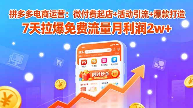 （15960期）拼多多电商运营：微付费起店+活动引流+爆款打造 7天拉爆免费流量月利润2w+