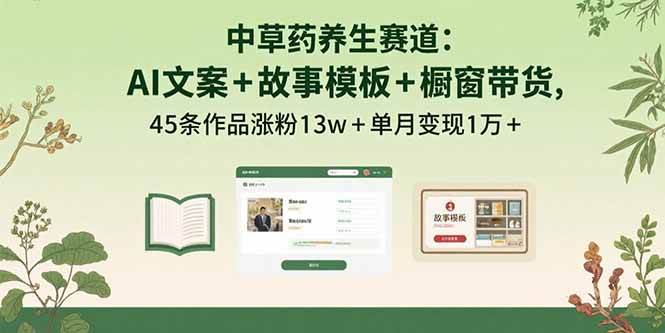 (15925期)中草药养生赛道:AI文案+故事模板+橱带货,45条作品涨粉13w+单月变现1万+ (15925期)中草药养生赛道:AI文案+故事模板+橱带货,45条作品涨粉13w+单月变现1万+