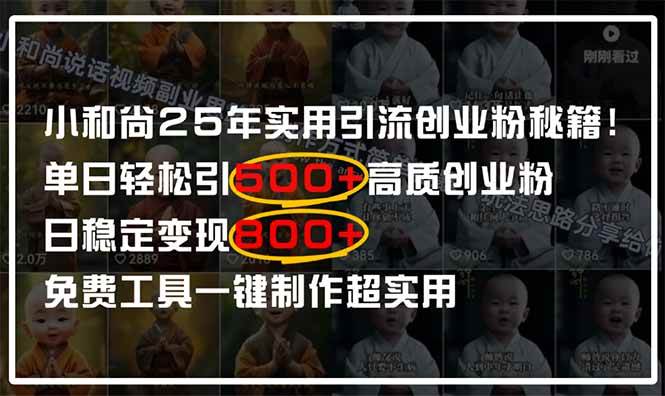 (14436期)小和尚2025年实用引流秘籍!单日轻松引500+高质量创业粉,日变现800+,…