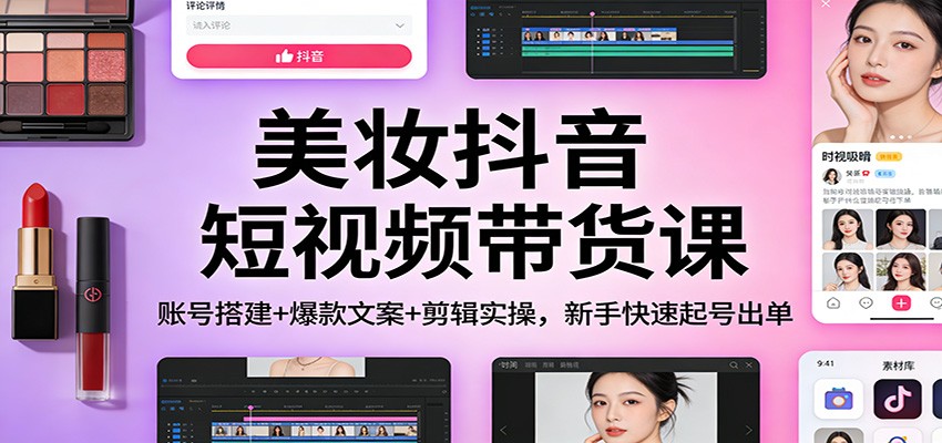 美妆抖音短视频带货课：账号搭建+爆款文案+剪辑实操，新手快速起号出单