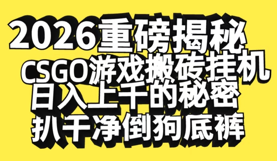 2026开年重磅解密,CSGO游戏搬砖挂机日入上千的秘密,把倒狗的底裤扒干