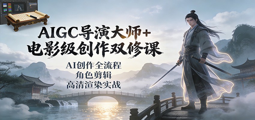 AIGC导演大师+电影级创作双修课:AI创作全流程、角色剪辑、高清渲染实战