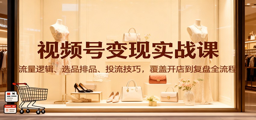 视频号变现实战课:流量逻辑、选品排品、投流技巧,覆盖开店到复盘全流程