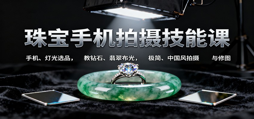 珠宝手机拍摄技能课:手机、 灯光选品,教钻石、翡翠布光,极简、中国风拍摄与修图