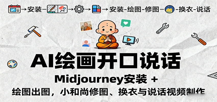 AI绘画开口说话,Midjourney安装 + 绘图出图,小和尚修图、换衣与说话视频制作