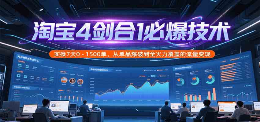 淘宝4剑合1必爆技术，实操7天0-1500单，从单品爆破到全火力覆盖的流量变现