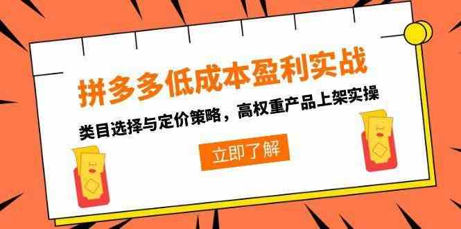 拼多多低成本盈利实战，类目选择与定价策略，高权重产品上架实操