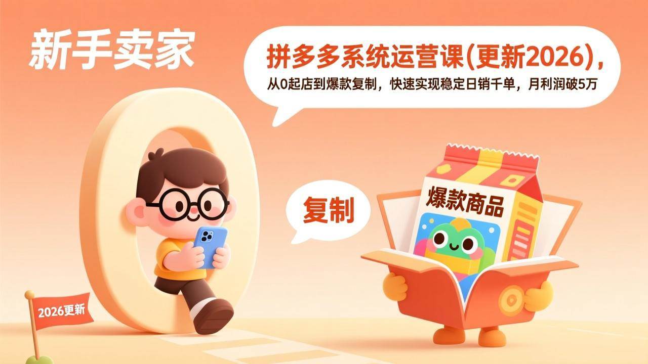 （17807期）拼多多系统运营课(更新3月)，从0起店到爆款复制，快速实现稳定日销千单，月利润破5万
