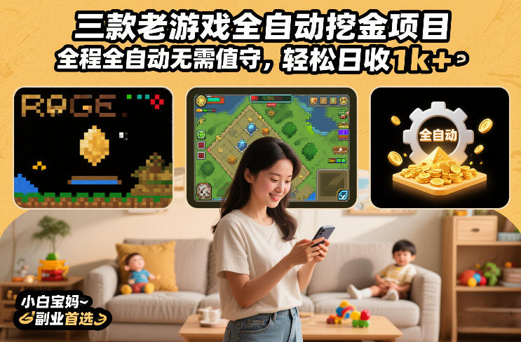 三款老游戏全自动挖金项目，全程全自动无需值守，轻松日收1k+，小白宝妈副业首选【揭秘】