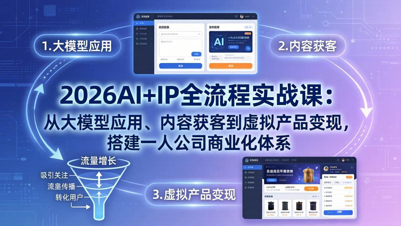 (17863期)2026AI+IP全流程实战课:从大模型应用、内容获客到虚拟产品变现,搭建一人公司商业化体系 (17863期)2026AI+IP全流程实战课:从大模型应用、内容获客到虚拟产品变现,搭建一人公司商业化体系