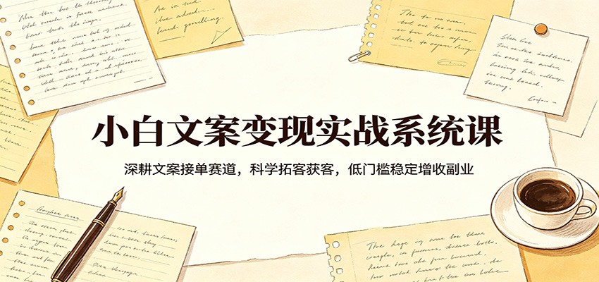 小白文案变现实战系统课：深耕文案接单赛道，科学拓客获客，低门槛稳定增收副业