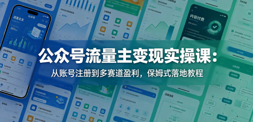 公众号流量主运营课，账号注册到盈利，保姆式落地教程