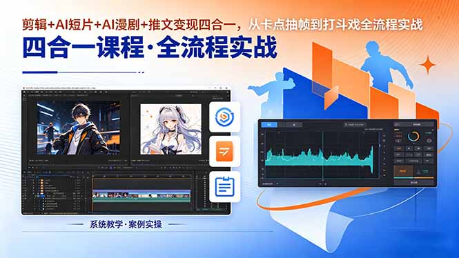 剪辑AI短片漫剧，推文变现全流程，卡点抽帧打斗实战