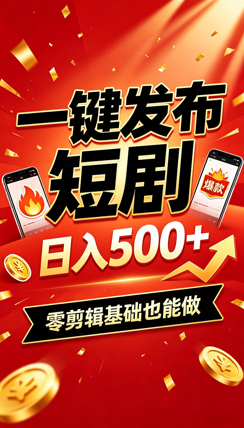 快手短剧一键发布,不用剪辑操作简单,副业日入500+。空闲时间轻松赚收益 快手短剧一键发布,不用剪辑操作简单,副业日入500+。空闲时间轻松赚收益