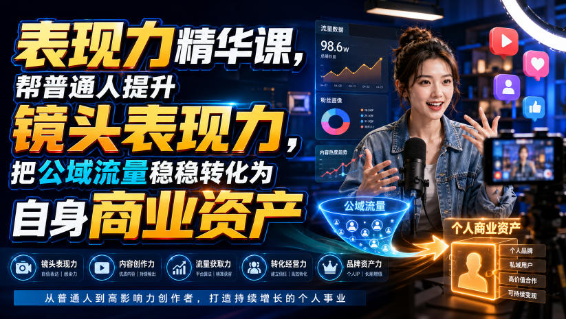 表现力精华课,帮普通人提升镜头表现力,把公域流量稳稳转化为自身商业资产 表现力精华课,帮普通人提升镜头表现力,把公域流量稳稳转化为自身商业资产