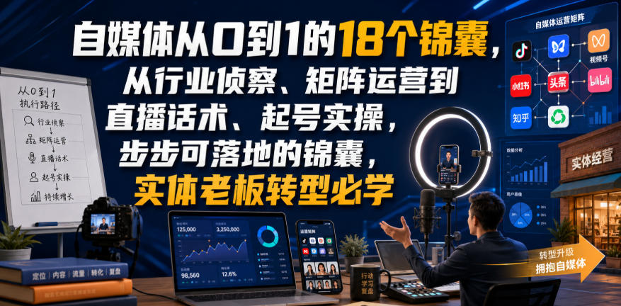 自媒体从0到1的18个锦囊,从行业侦察、矩阵运营到直播话术、起号实操,步步可落地的锦囊,实体老板转型必学 自媒体从0到1的18个锦囊,从行业侦察、矩阵运营到直播话术、起号实操,步步可落地的锦囊,实体老板转型必学